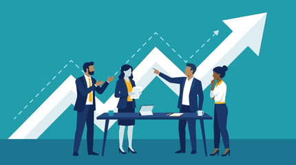 Fototapeta premium Diverse business team collaborates on a successful growth strategy.