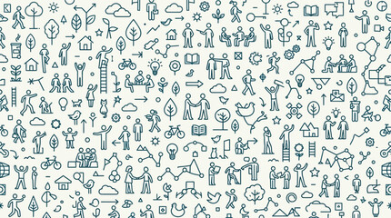 Obraz premium Diverse collection of outline icons representing various aspects of life and society.