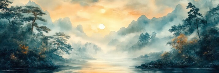 Naklejka premium Summer landscape with a view of the forest and mountains. Wall mural.