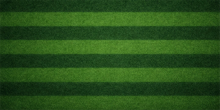 A vibrant green grass texture covers a professional soccer pitch where white stadium lines and artificial turf meet for a competitive sports game on an outdoor football field arena ground