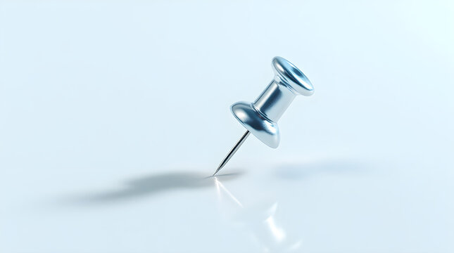 Metal push pin on white surface