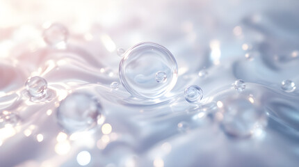 Clear spheres on flowing liquid surface