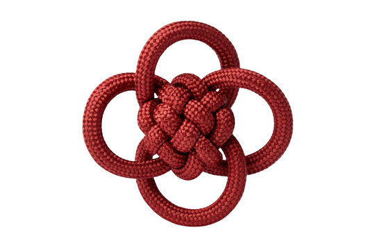 3D rendered red rope knot symbolizing unity and strength in isolated studio setting