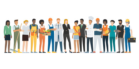 Fototapeta premium Diverse group of professionals standing together in a line