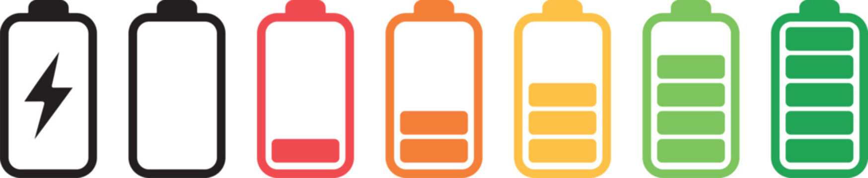 Battery level icons showing different charge levels on white