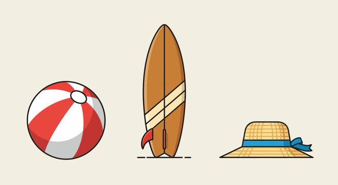 Beach Ball Surfboard Sun Hat Summer.