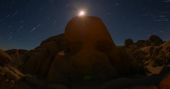 Skull Rock Joshua Tree Night Sky Star Trails Moon Timelapse