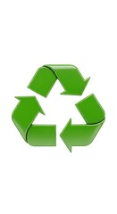 Obraz premium Minimalist eco-friendly recycling sign rendered in bright green 3D plastic texture for environmental awareness and sustainability projects.