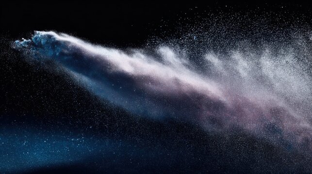 Ethereal silver dust creating luminous trails against a dark, cosmic backdrop