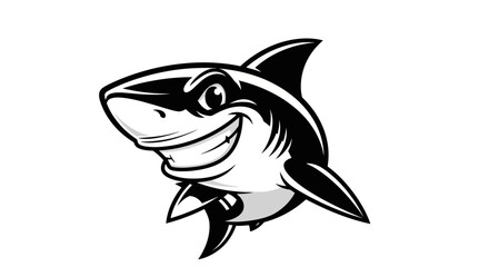 Naklejka premium Black and White Cartoon Shark Illustration 1.