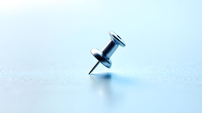 Silver push pin on surface with transparent background