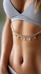 Elegant belly jewelry close-up: detailed bejeweled chain design for fashion inspiration