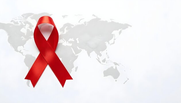 An awareness ribbon in red on a world map, promoting ALS awareness and honoring those affected by the disease
