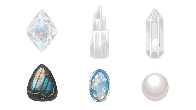 Collection of Luminous Gemstones and Crystals on White Background Healing Stones Jewelry Making Spiritual and Mystical Elements
