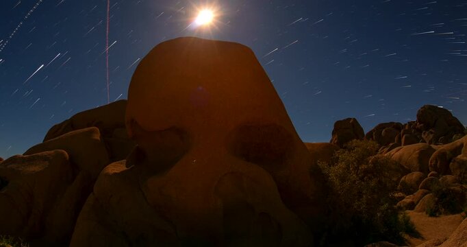 Skull Rock Joshua Tree Night Sky Star Trails Moon Timelapse