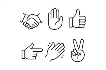 Fototapeta premium Collection of simple line art hand gestures illustrating various positive interactions