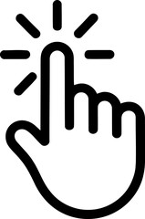 Obraz premium Black outline icon of a human hand pointing with index finger indicating a click action
