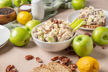 Healthy chicken salad lunch. With wheat bread, apples, and pecans © Jeremy Pawlowski