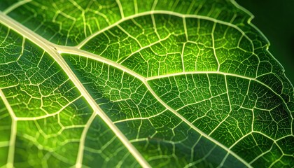Obraz premium Intricate Veins of a Green Leaf - A Macro View of Natures Design.