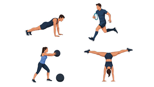 Diverse Fitness Activities Men and Women Exercising Cardio Strength Flexibility Training Collage