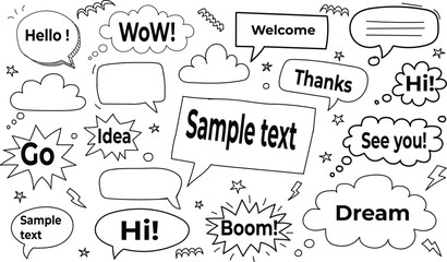 Black and white speech bubbles with words and symbols © LUTFA