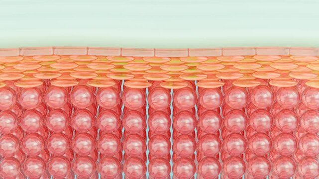 Skin penetration mechanism: Beauty ingredients reaching the dermis layer 3D animation