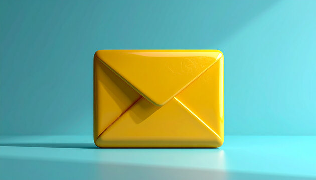Bright yellow envelope on turquoise surface with dramatic lighting
