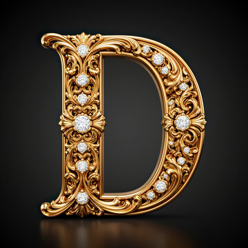 Letra D, dorada, s&iacute;mbolo, vector, firmar, carta, diamante, ilustraci&oacute;n, designio, abecedario, cifras, fuente, decoraciones, metal, acomodador, escrito, figura, arte, dolares, marco, antig&uuml;edad, viejo,