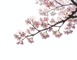 Obraz premium Cherry blossom branch on white background, sakura flowers, spring season background with copy space
