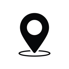 Simple black location pin icon with a white center circle displayed