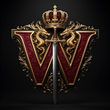 letra W, espada, chapas, firmar, s&iacute;mbolo, dorada, soviet, divisa, escudo, rusia, medalla, fallo, arte, antique, corona, metal, uni&oacute;n sovi&eacute;tica, decoraciones, estrella, cresta, historia, vector, objeto