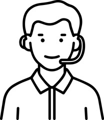 Obraz premium Hand Drawn Male Customer Service Agent Black and White Avatar Illustration in Minimal Line Art Style Design