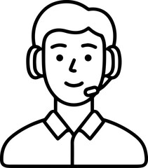 Obraz premium Hand Drawn Male Customer Service Agent Black and White Avatar Illustration in Minimal Line Art Style Design