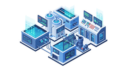 Fototapeta premium Modern futuristic laboratory or factory with advanced technology and digital screens