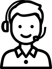 Obraz premium Hand Drawn Male Customer Service Agent Black and White Avatar Illustration in Minimal Line Art Style Design