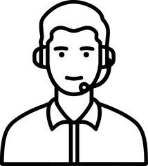Obraz premium Hand Drawn Male Customer Service Agent Black and White Avatar Illustration in Minimal Line Art Style Design