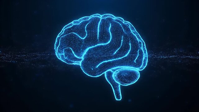 Futuristic digital brain formed by glowing particles, artificial intelligence concept