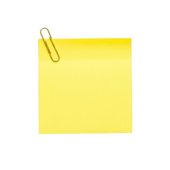 A yellow sticky note with a paperclip