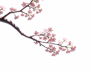 Obraz premium Cherry blossom branch on white background, sakura flowers, spring season background with copy space