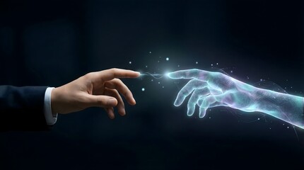 A symbolic visualization representing collaboration between human intelligence and artificial intelligence in modern business environments.