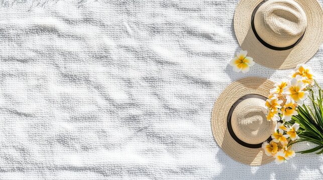 A textured background of a picnic blanket with a faint pattern of summer florals,