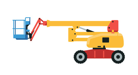 Illustration of a yellow and red articulated boom lift vehicle © UrbanVisuals