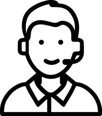 Obraz premium Hand Drawn Male Customer Service Agent Black and White Avatar Illustration in Minimal Line Art Style Design