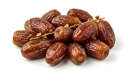 Fresh dates fruit isolated on pure white background, sweet dried fruit food photography