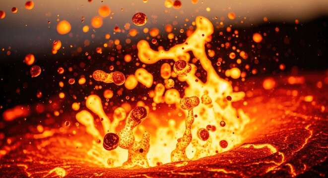 Molten Lava Eruption - A Fiery Volcanic Display.