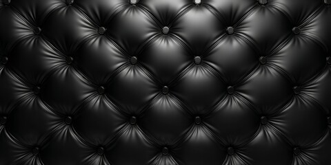 Fototapeta premium Glossy Black Leather Background with Button Tufting for Elegant and Luxurious Design Themes in Interiors, Fashion, and Brand Promotions