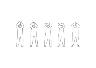 頭の上でバツを作る人物のゆるい手描きイラストセット（線画）