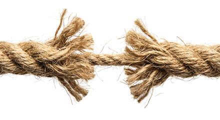 Frayed Rope About to Break Under Tension Isolated on White