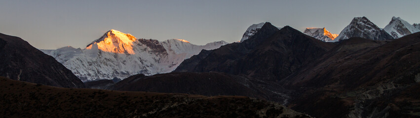 Panoramic Sunset View of Cho Oyu from Gokyo Nepal