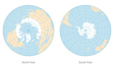 Set of North Pole and South Pole maps with grid lines in  soft color styles. Vector Map Illustration. © Thongchai Jindaphant